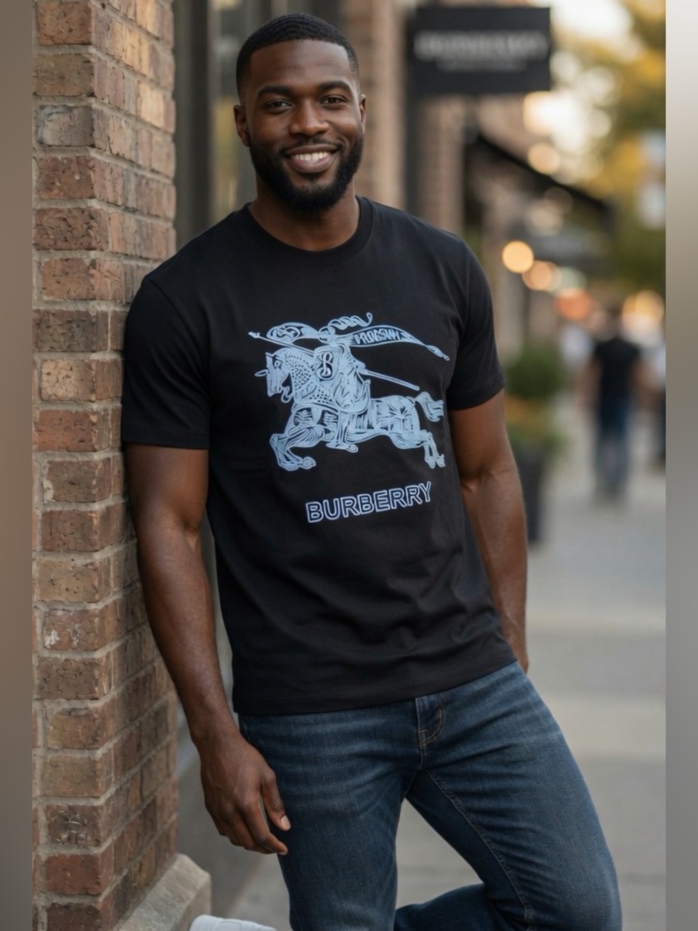 Burberry Black Tee with White Equestrian Motif